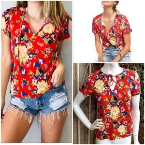 Maeve by Anthropologie Red Floral Tee
